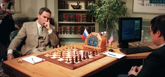 Garry Kasparov playing IBM’s supercomputer ‘Deep Blue’ during the 1997 rematch